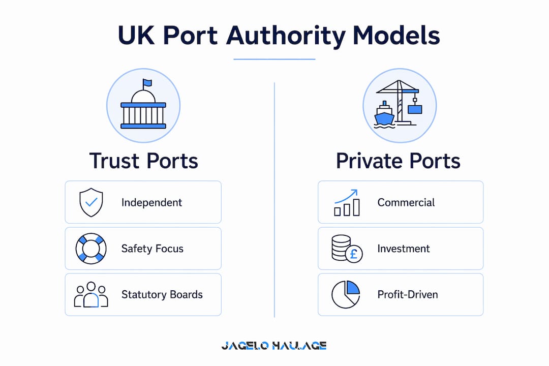 Infographic comparing trust and private UK ports