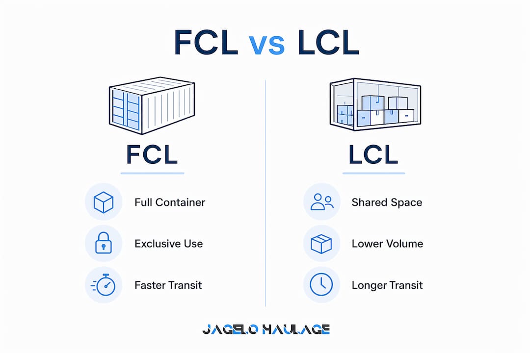 Comparison infographic of FCL and LCL shipping methods
