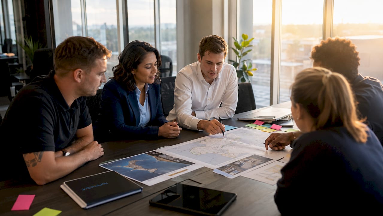 Team planning UK port logistics details