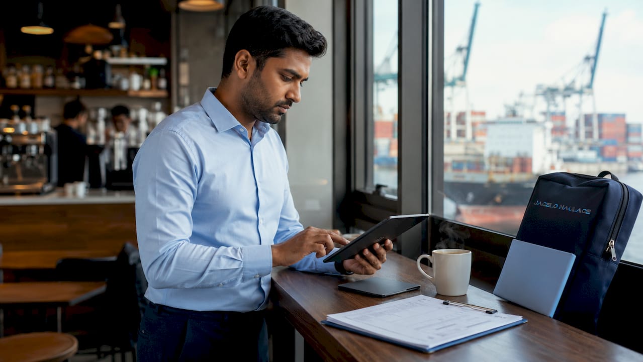 Logistics manager monitoring port congestion