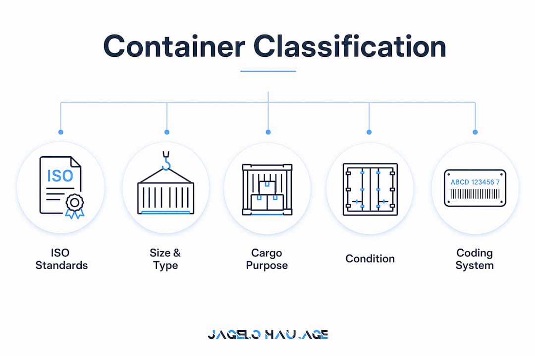 Infographic illustrating shipping container classification hierarchy