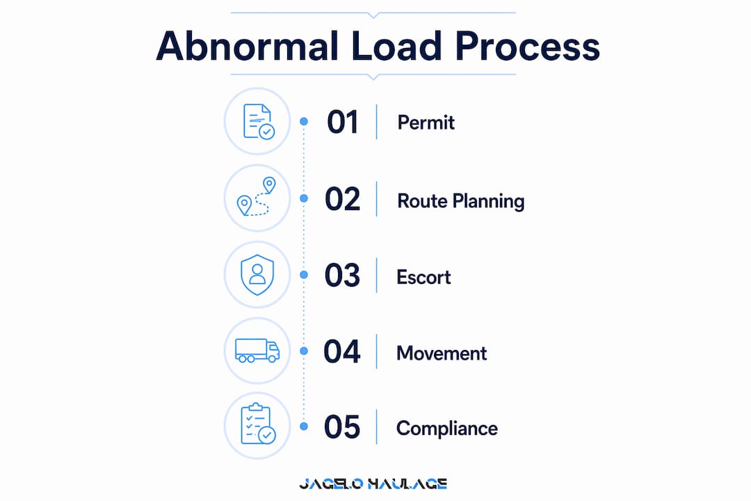 Infographic showing stages of abnormal load haulage process
