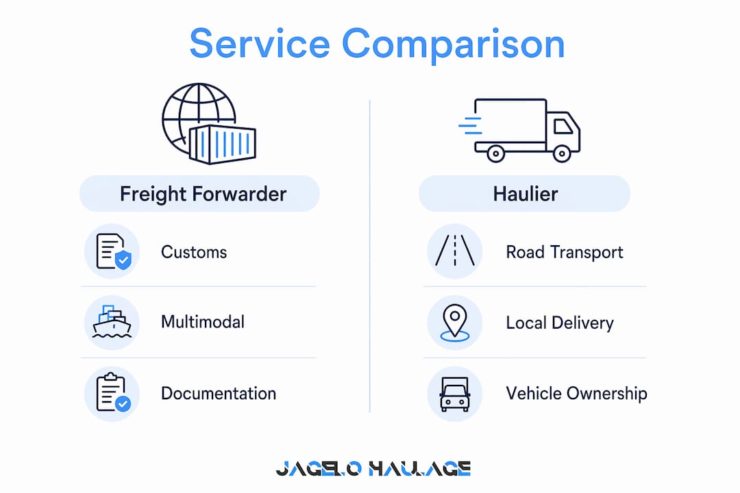 Infographic comparing freight forwarder and haulier services