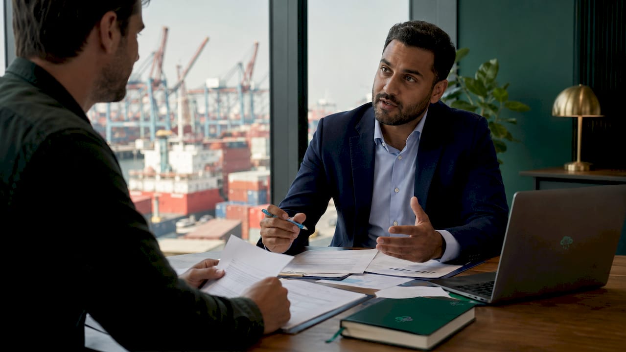 Logistics manager reviewing container shipping invoices
