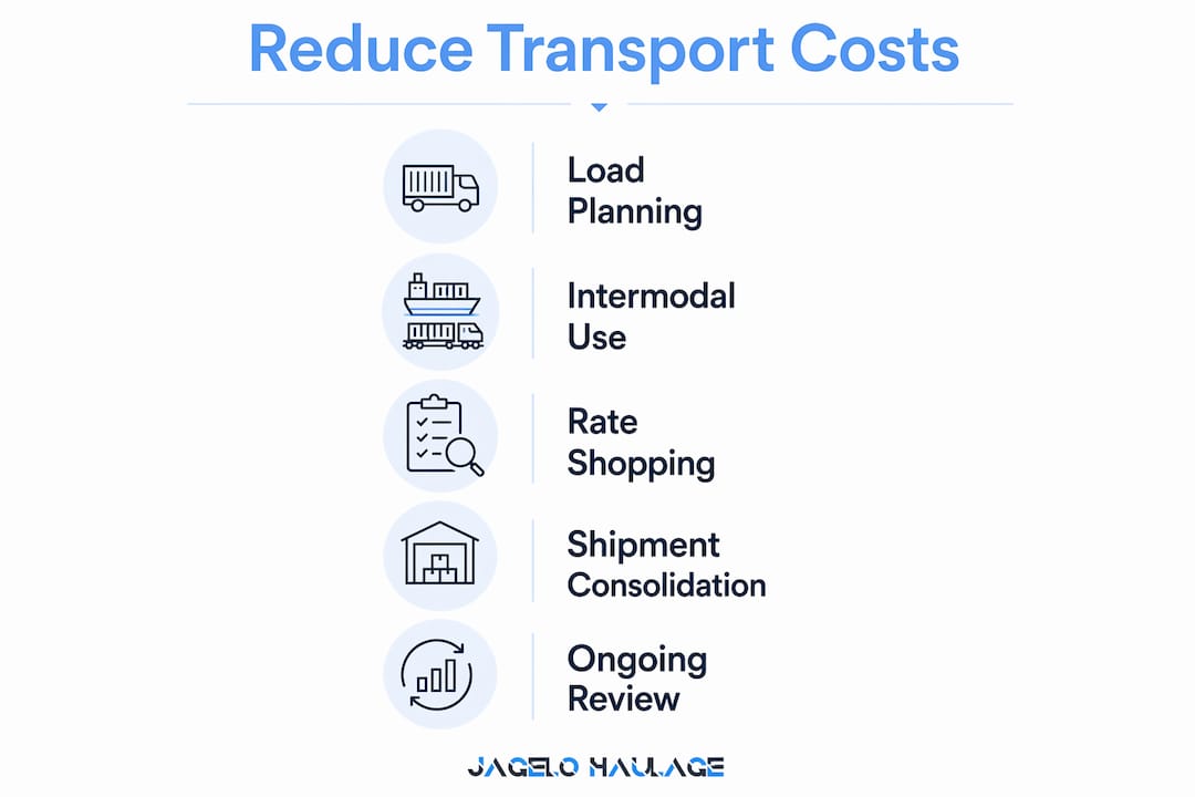 Infographic showing steps to reduce transport costs