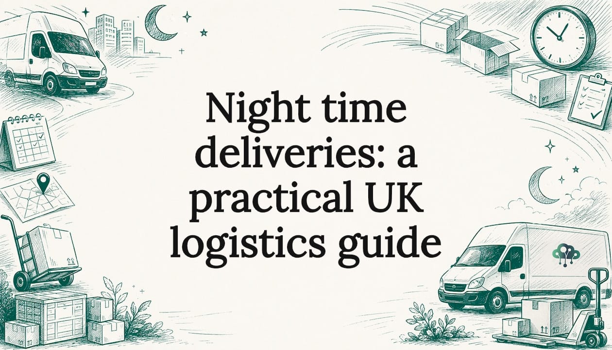 Decorative title card illustration with night logistics theme