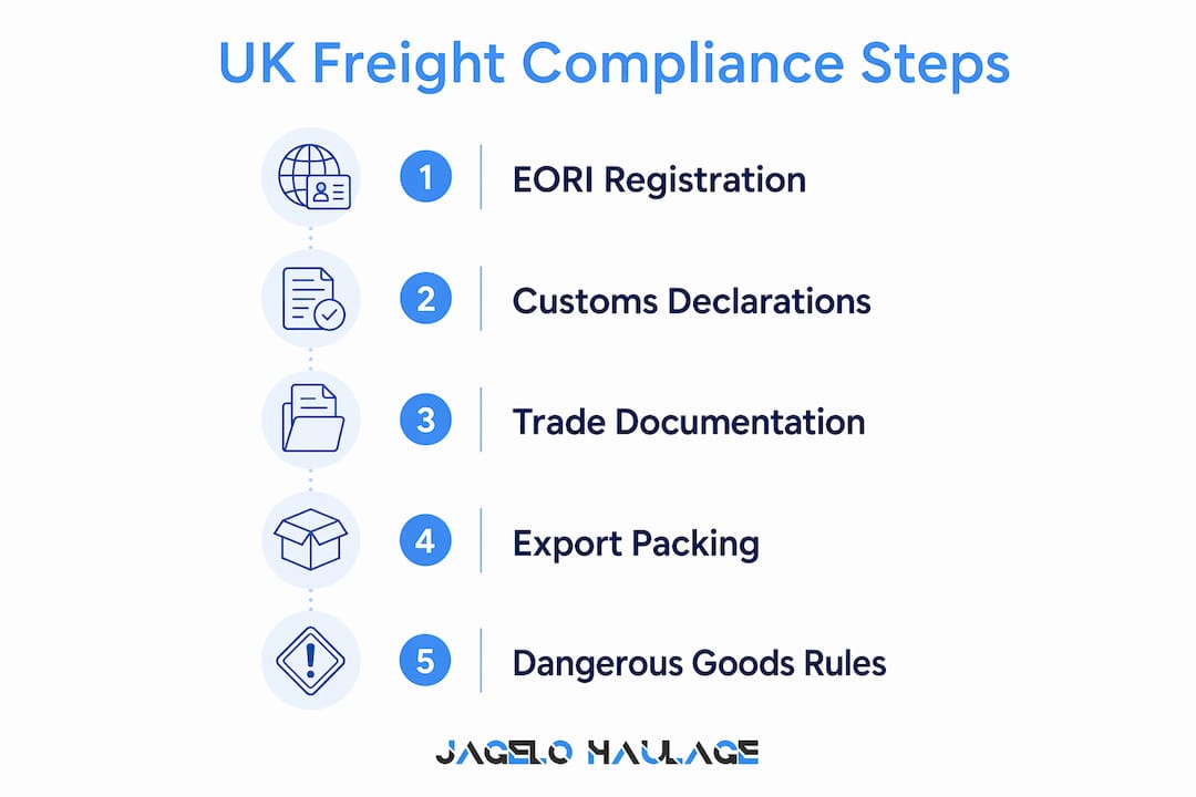 Infographic showing UK freight forwarding compliance steps