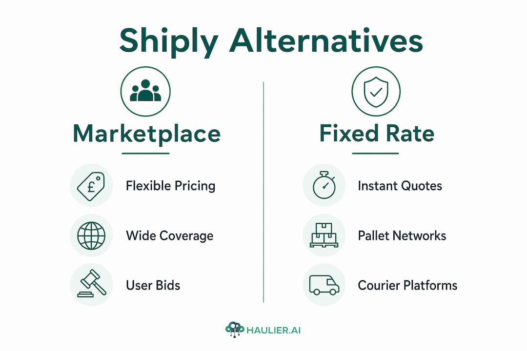 Infographic comparing Shiply alternatives by category