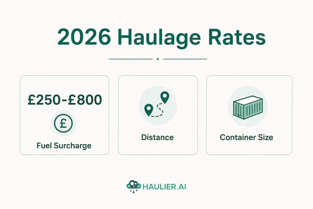 Infographic showing key container haulage pricing factors in 2026