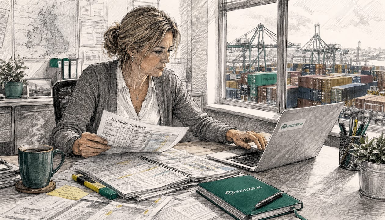 Logistics coordinator working at port office desk