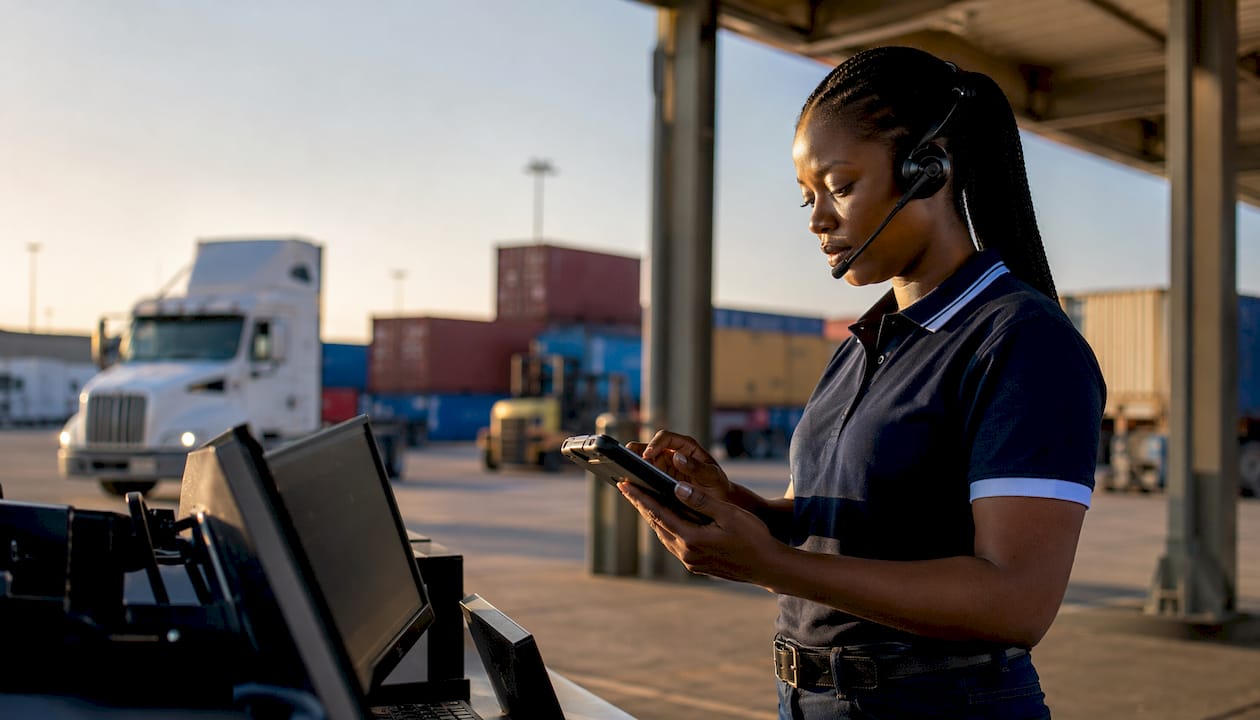 Warehouse operator using handheld scanner in cross-dock facility