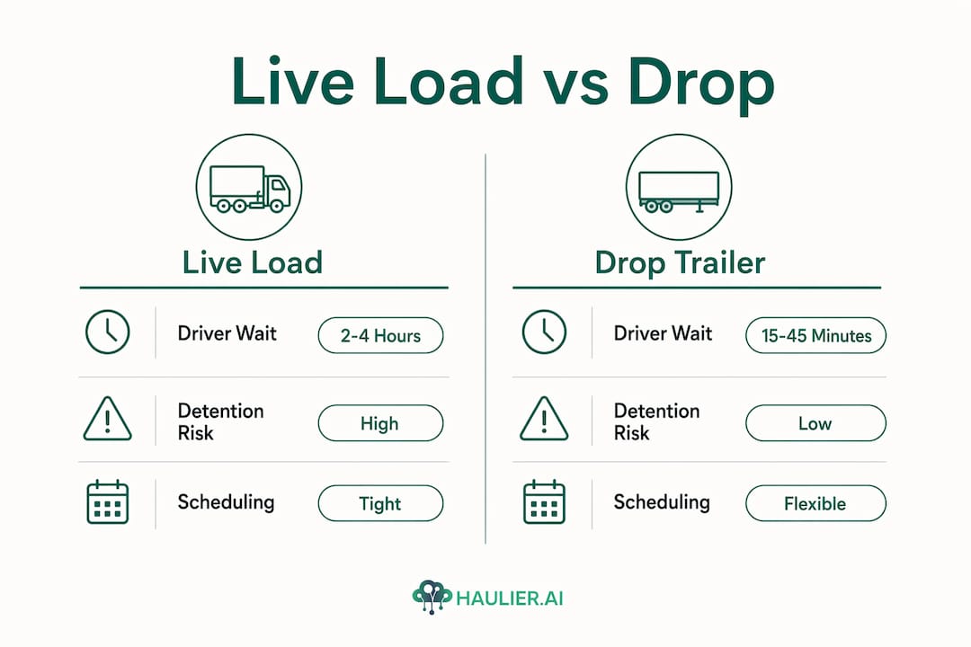 Infographic comparing live load and drop trailer logistics