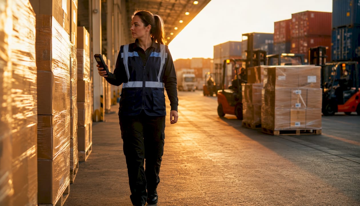 Warehouse worker scanning pallets