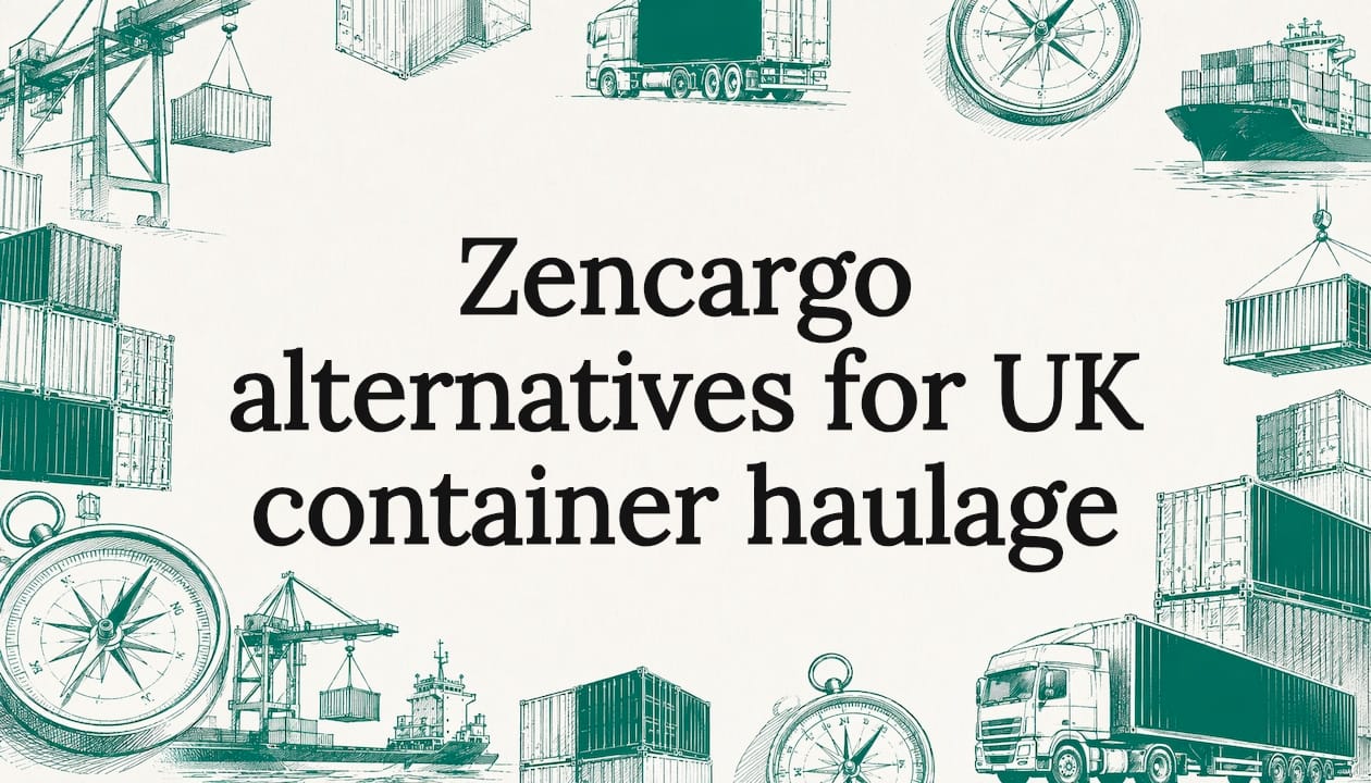 Decorative sketch of shipping and logistics elements framing title
