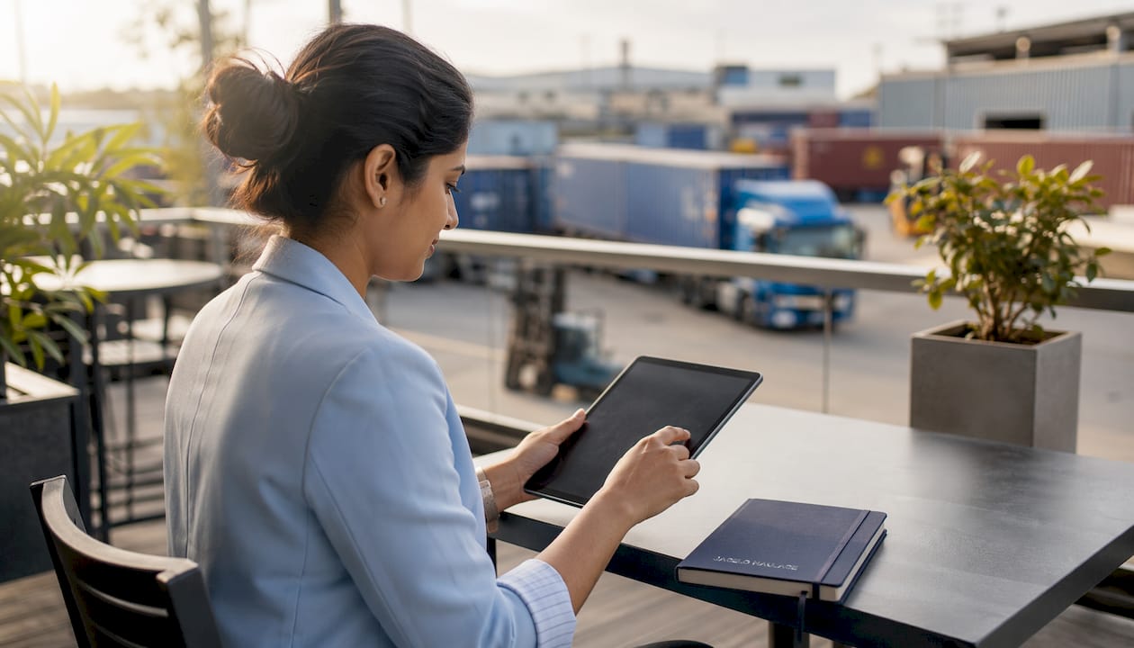 Operator checking fleet utilisation on tablet