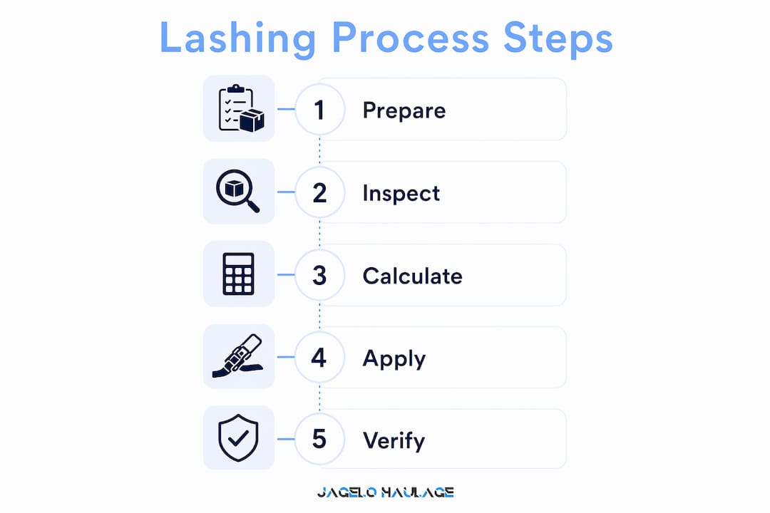 Infographic showing container lashing process steps