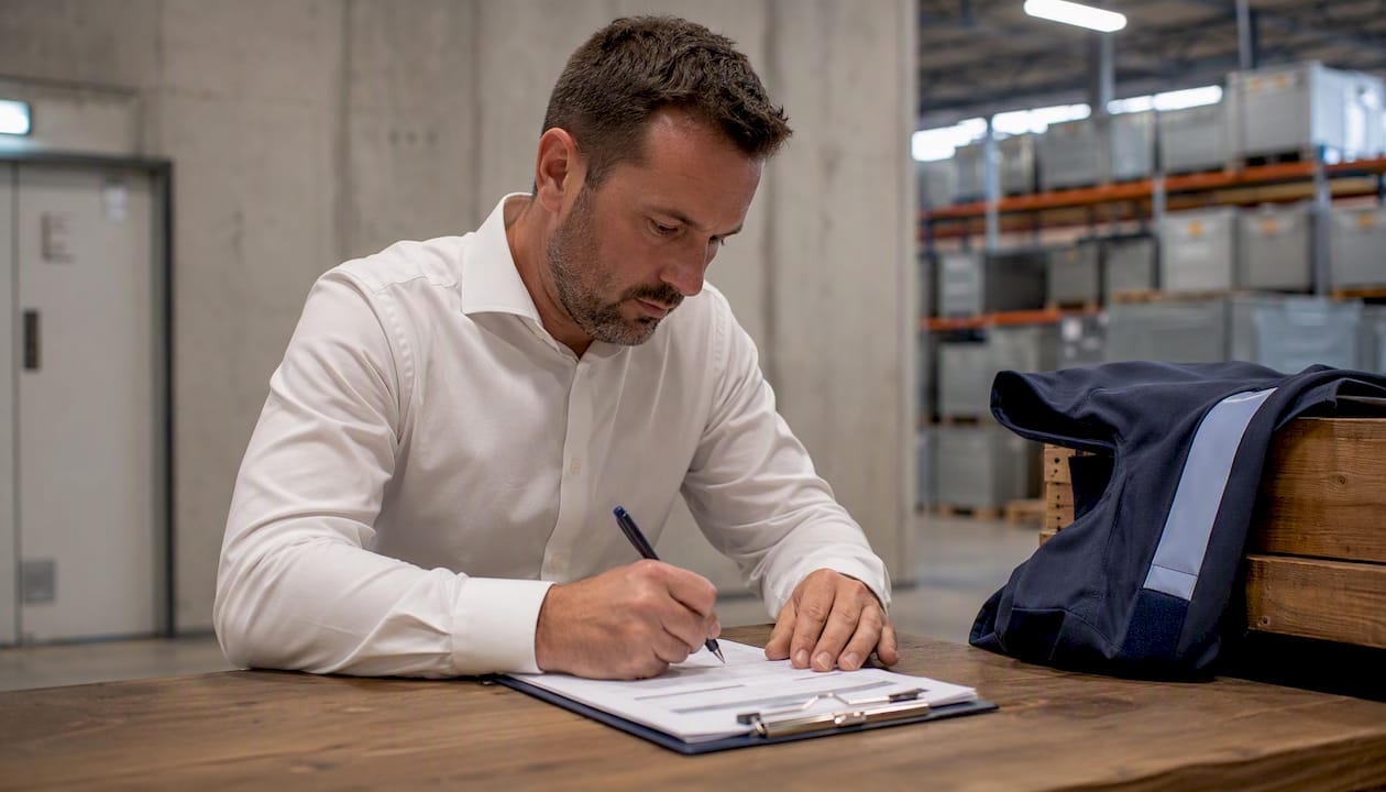 Customs officer processing bonded warehouse paperwork