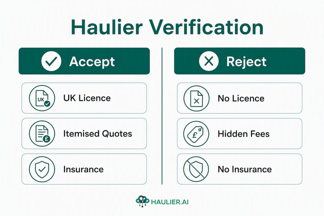 Infographic showing accept vs reject criteria for hauliers
