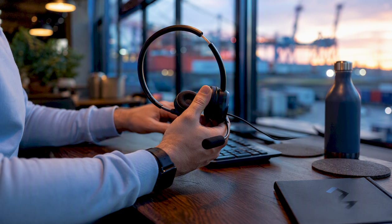 Customer service support hands with headset and keyboard