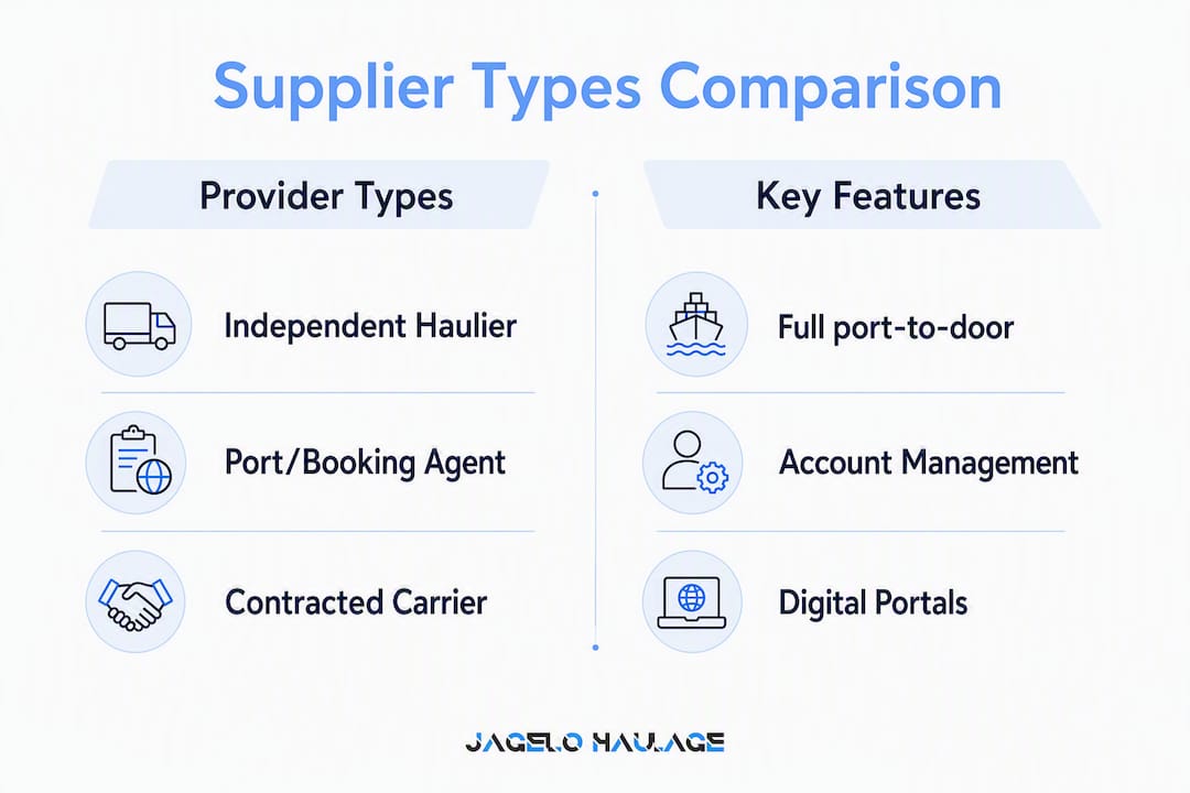 Infographic comparing container haulage provider types