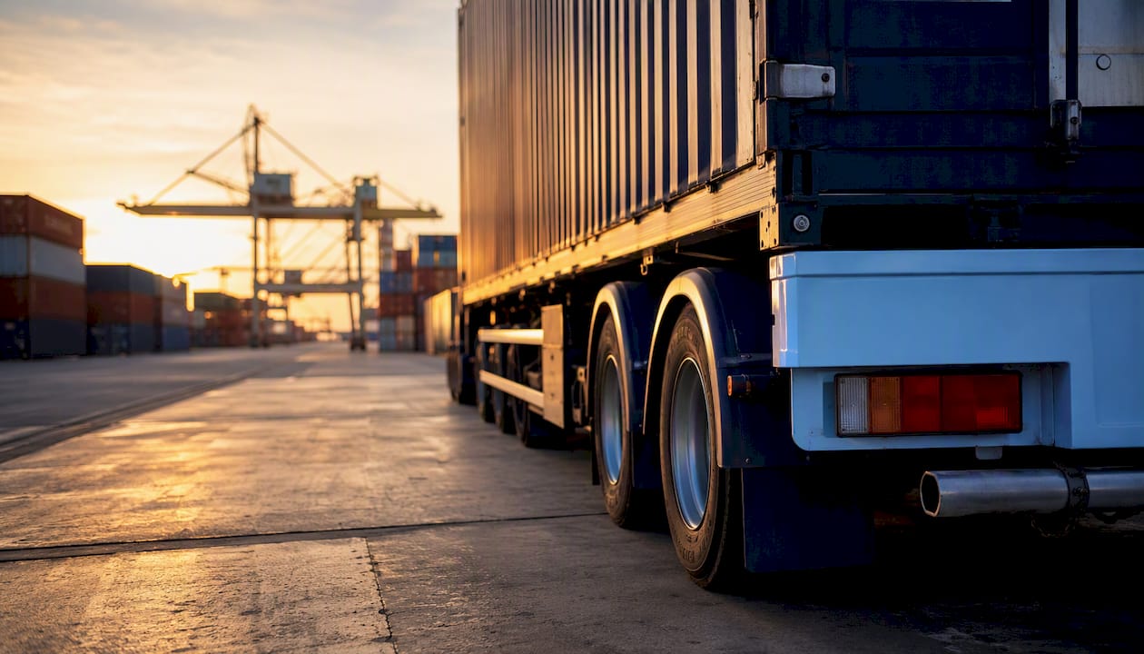 Container haulage truck ready at UK port
