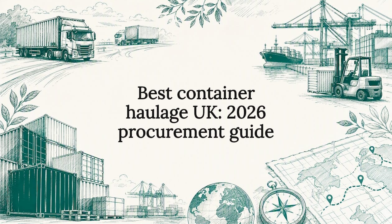 Decorative title card illustration for UK container haulage