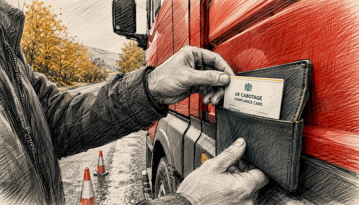 Driver placing compliance card in truck door