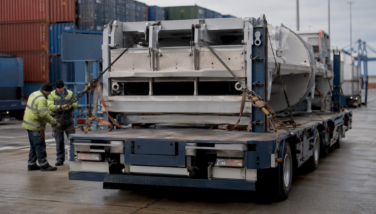 Specialised UK haulage truck with out-of-gauge cargo