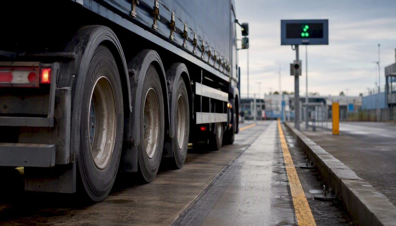 Truck on weighbridge measuring axle weight