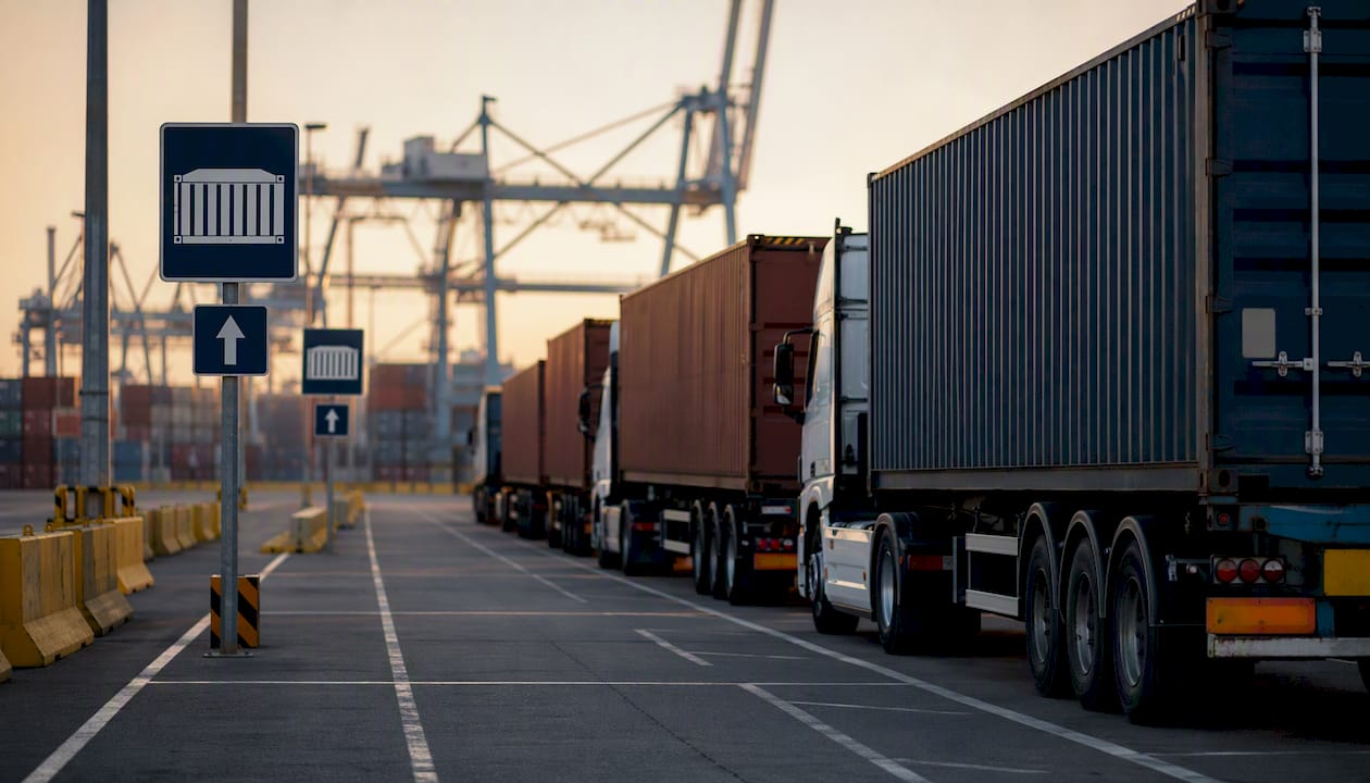 Staging lanes for container trucks at port