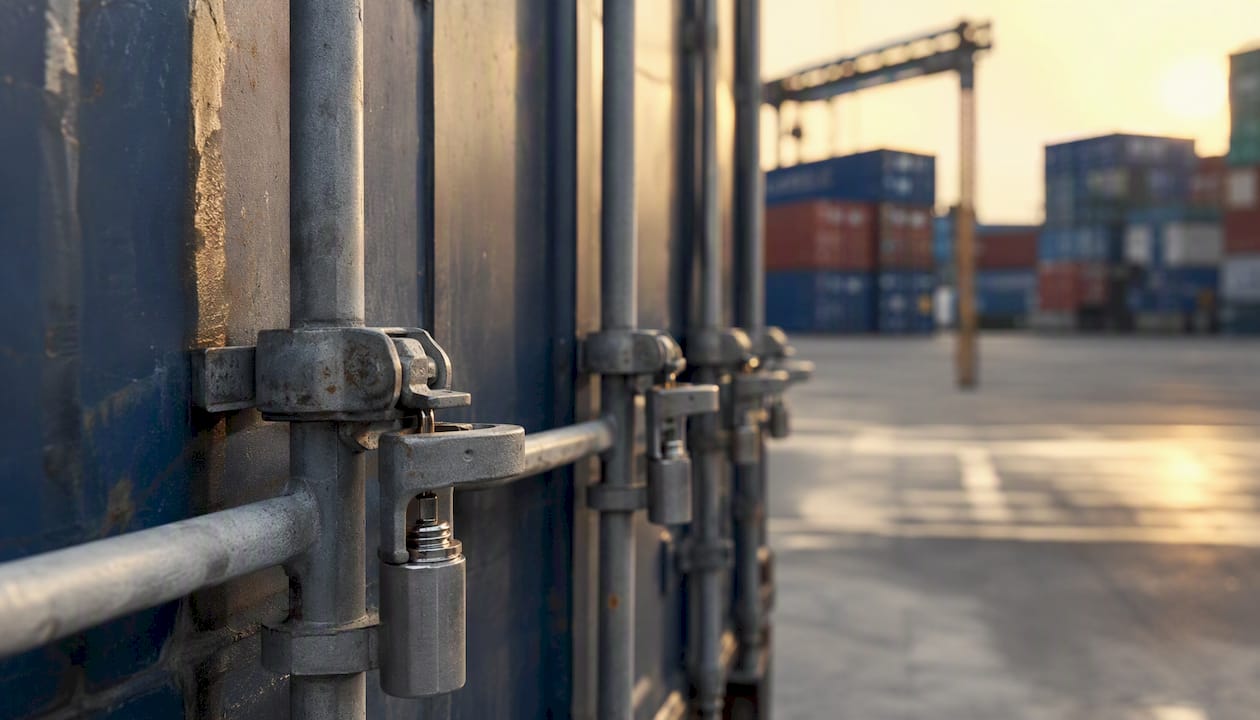 Steel bolt seals fastened on container door locks