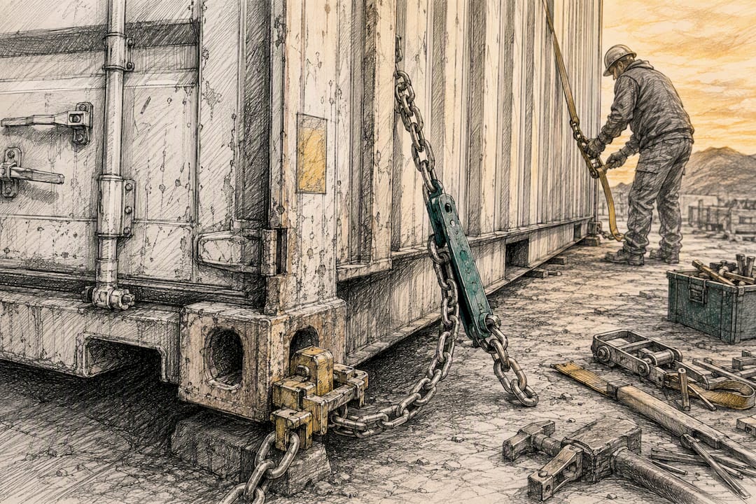 Shipper-owned container undergoing maintenance in remote yard