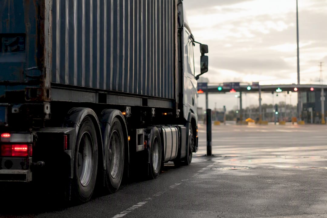 Container haulage truck entering port gate