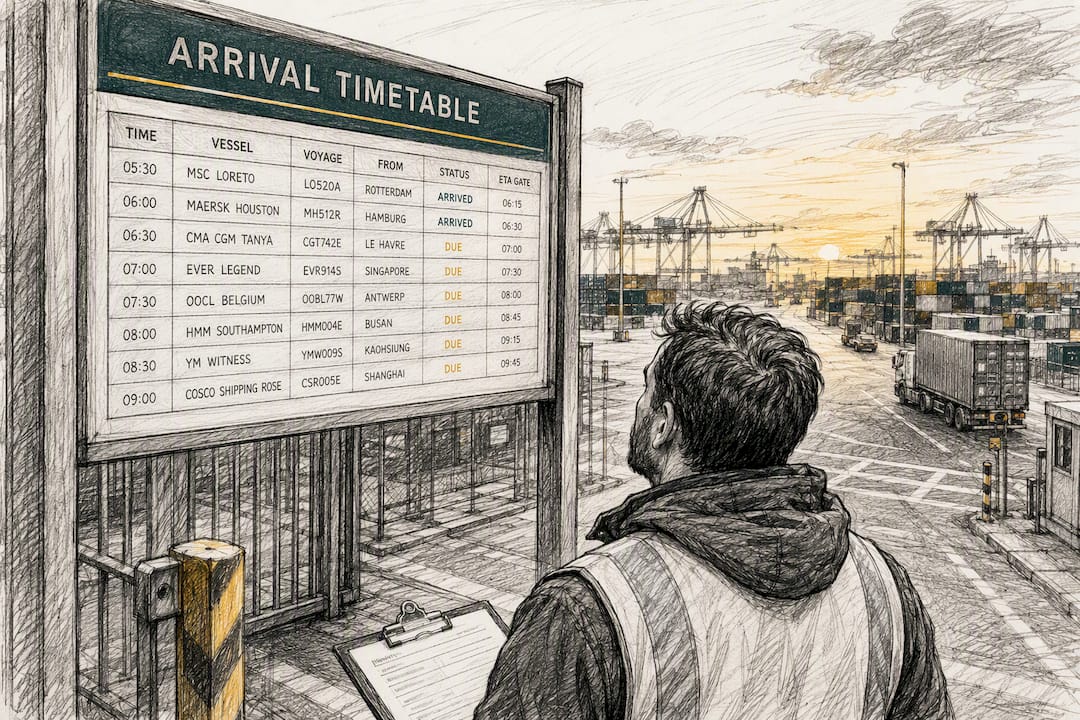Driver checking port arrival timetable
