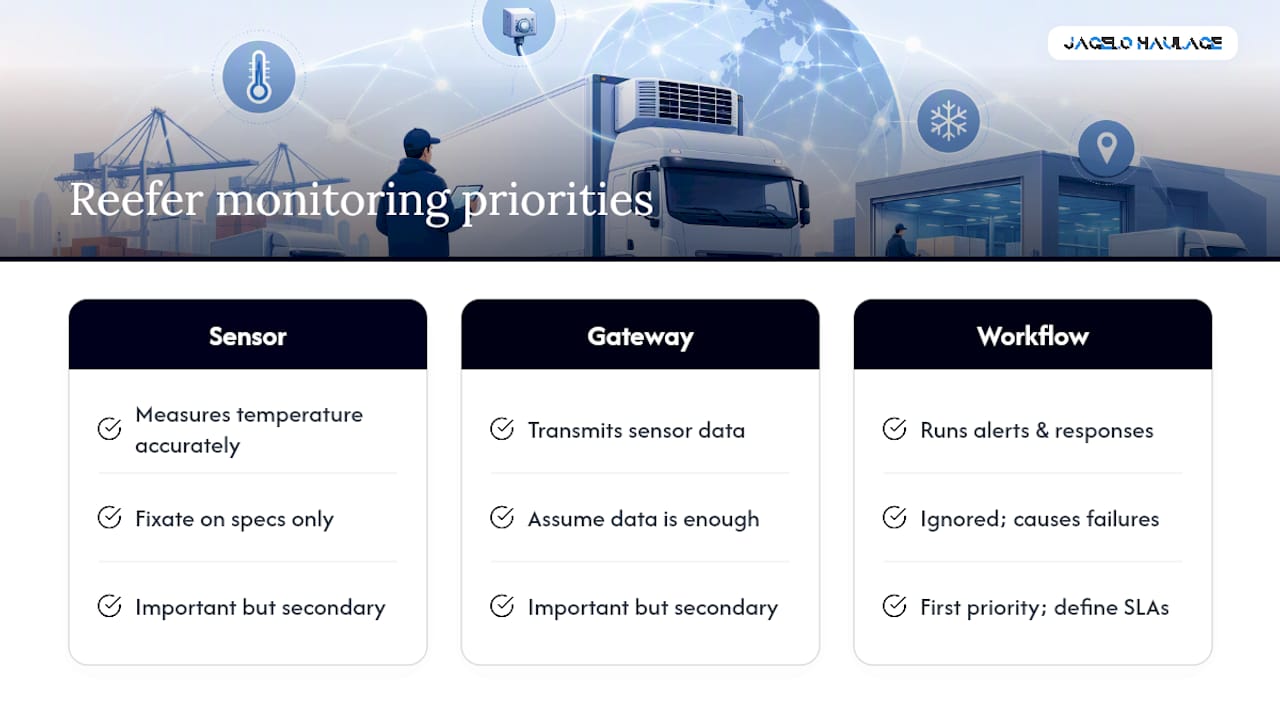 Diagram showing workflow impact surpassing hardware in reefer monitoring success