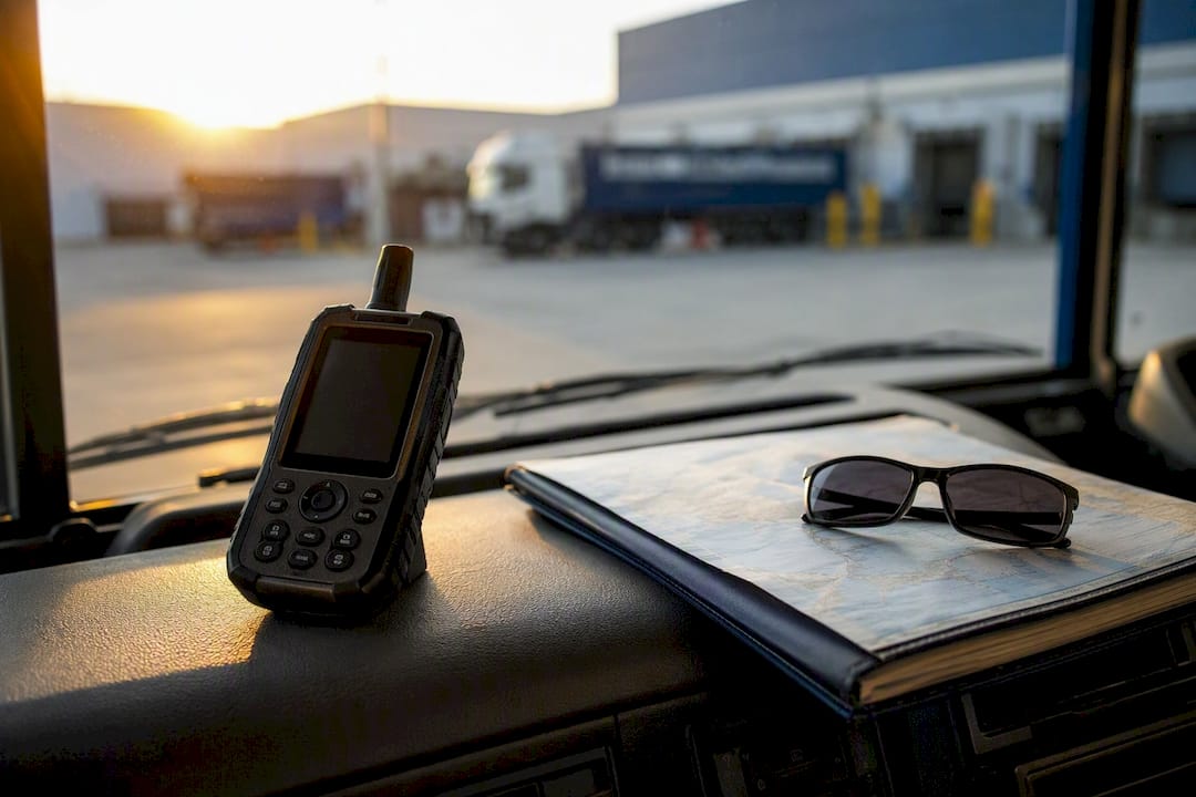 Close-up of GPS tracking device in truck cabin