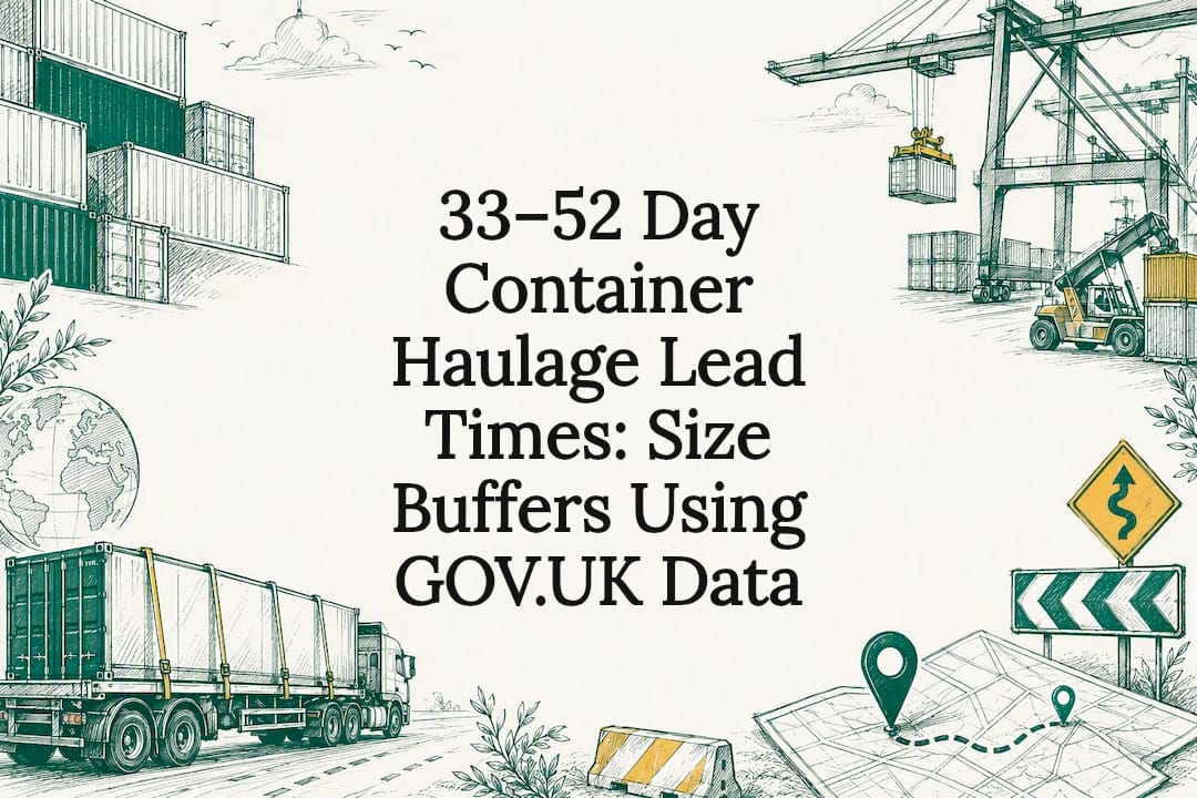 Decorative title card illustration with container haulage elements