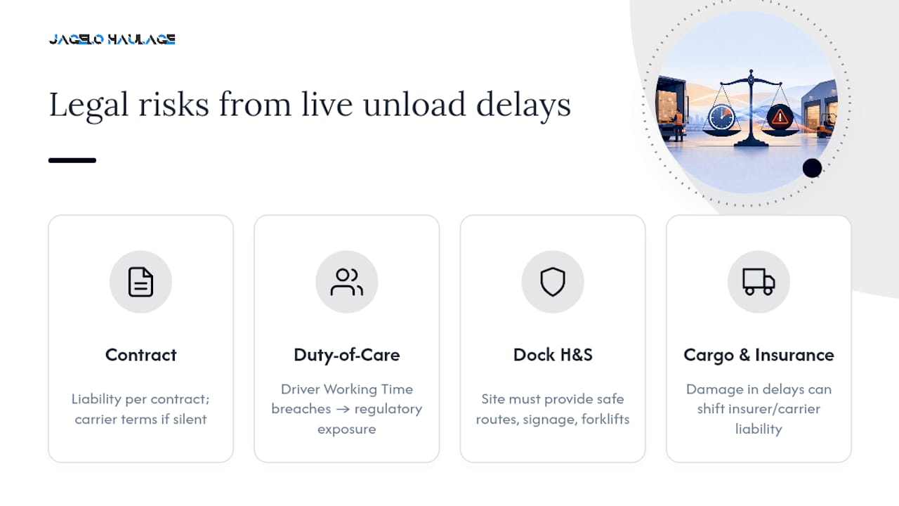What are the legal risks around live unload delays? — overview diagram