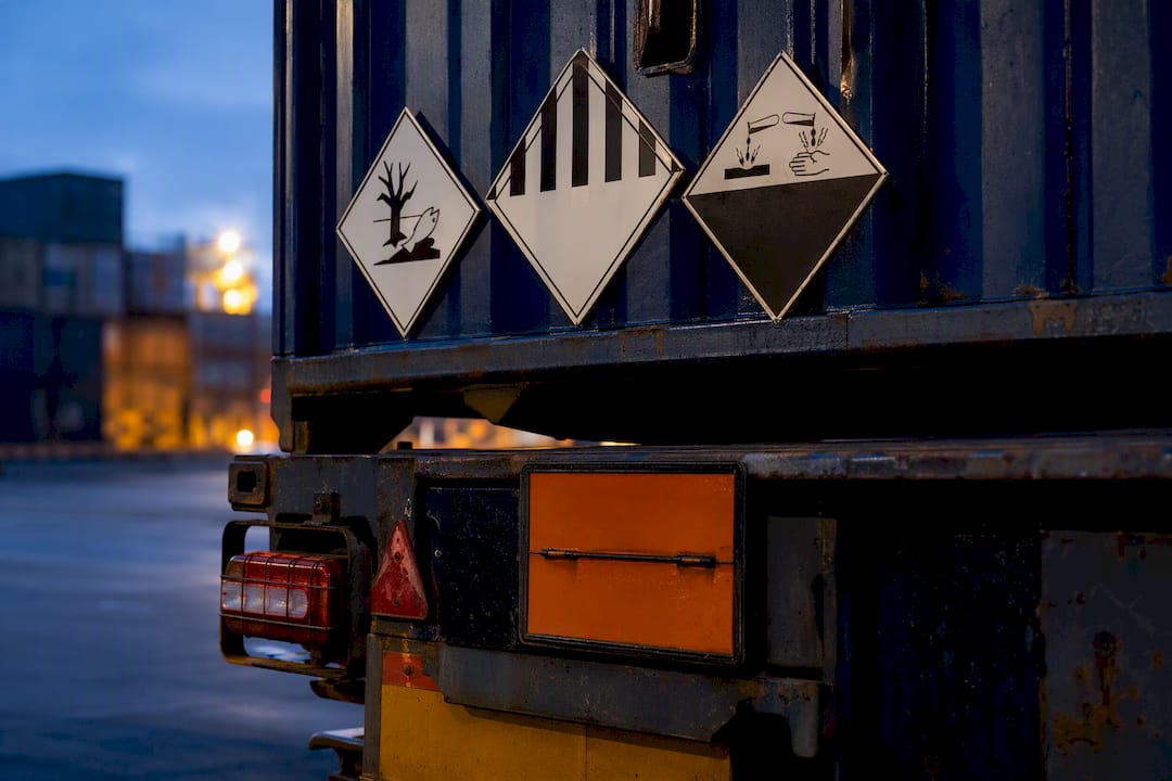 ADR hazard placards on container chassis