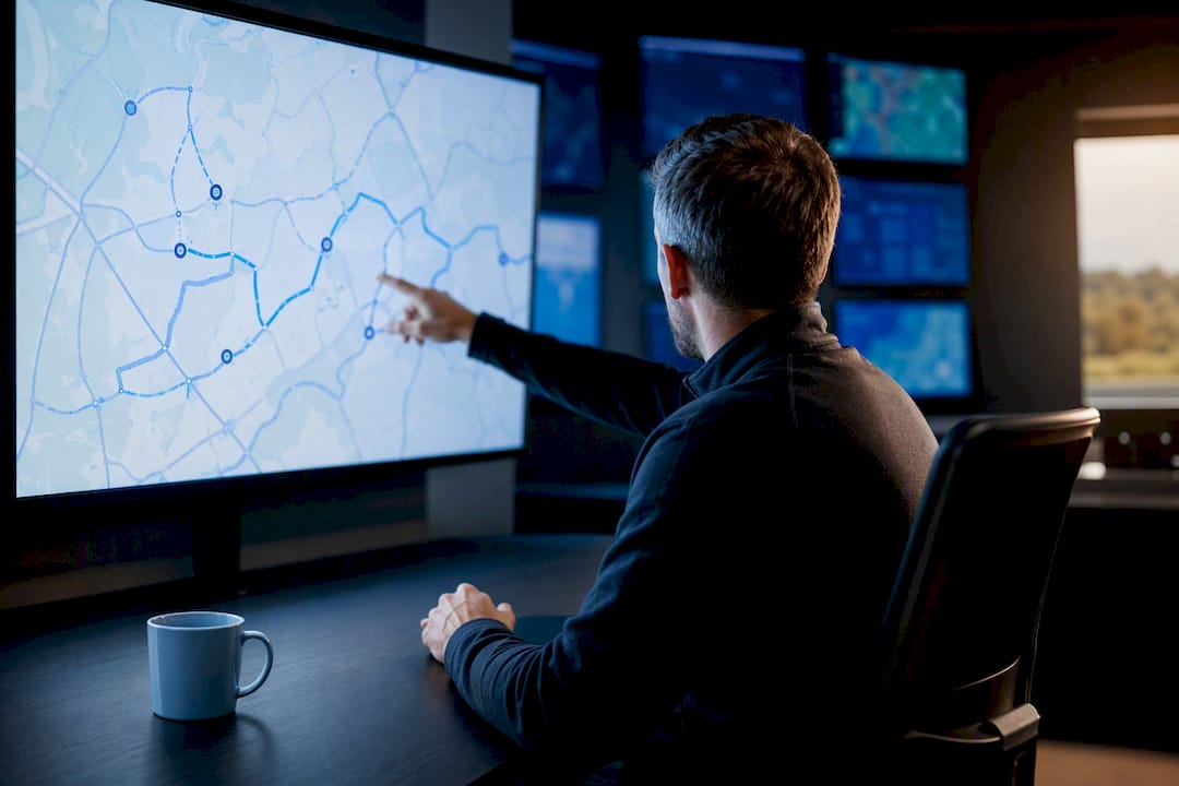 Dispatcher reviewing an AI fleet route plan