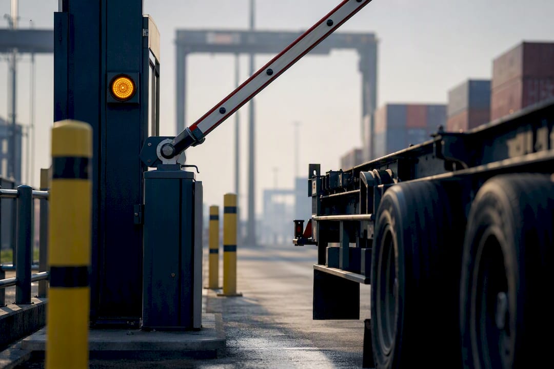 Container chassis approaching a terminal gate