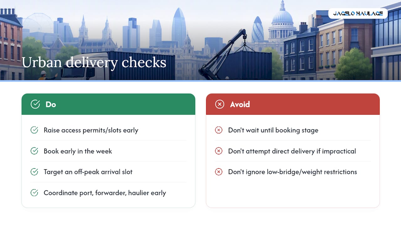 What to check before delivering into London or restricted urban areas — overview diagram