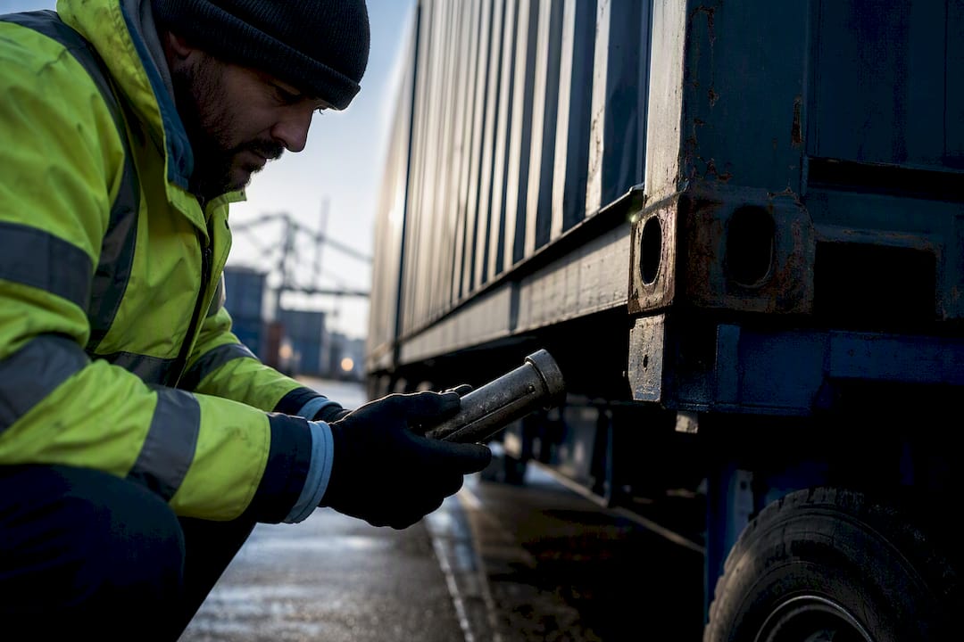 Twistlock pin being checked at UK container terminal