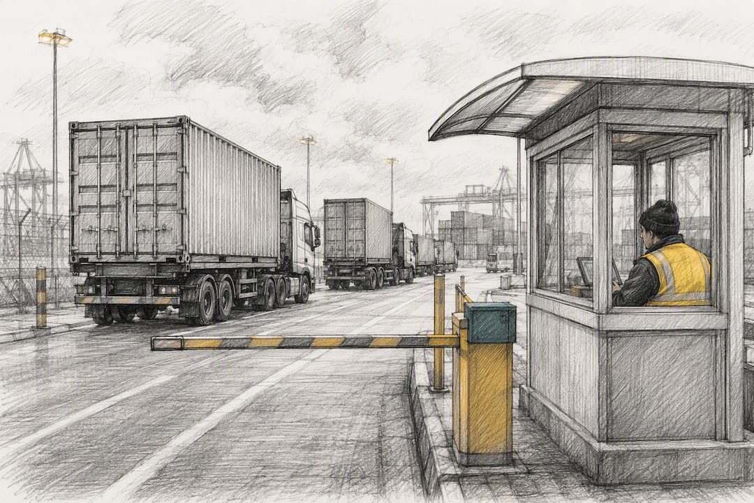 Trucks waiting at a terminal gate