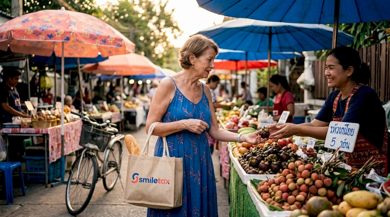 Retiree shopping for produce at Chiang Mai market
