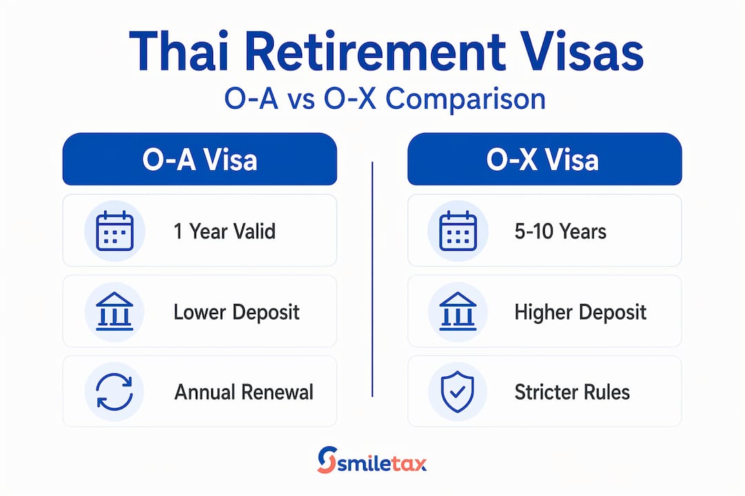 Infographic comparing O-A and O-X Thai retirement visas