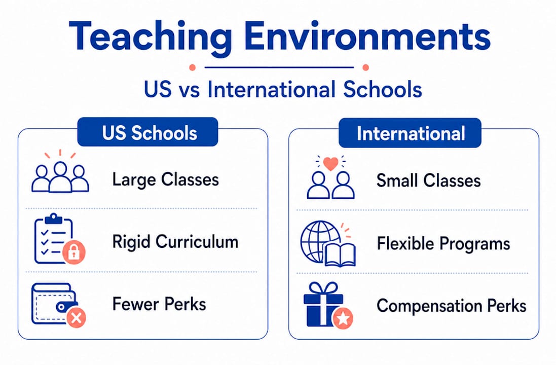 Infographic comparing US and international school environments
