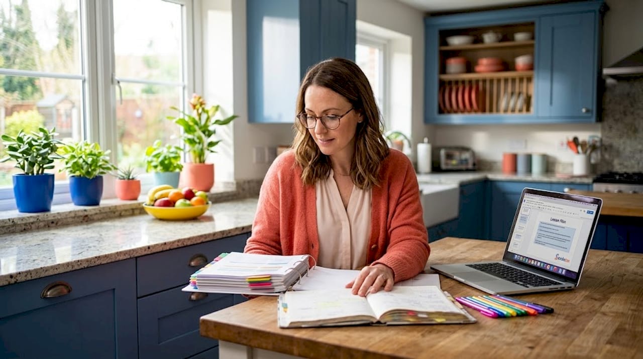 Teacher preparing lesson plans at home