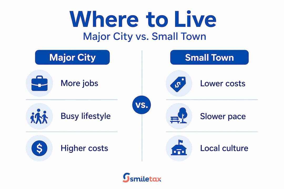 Infographic comparing major cities and small towns in Italy