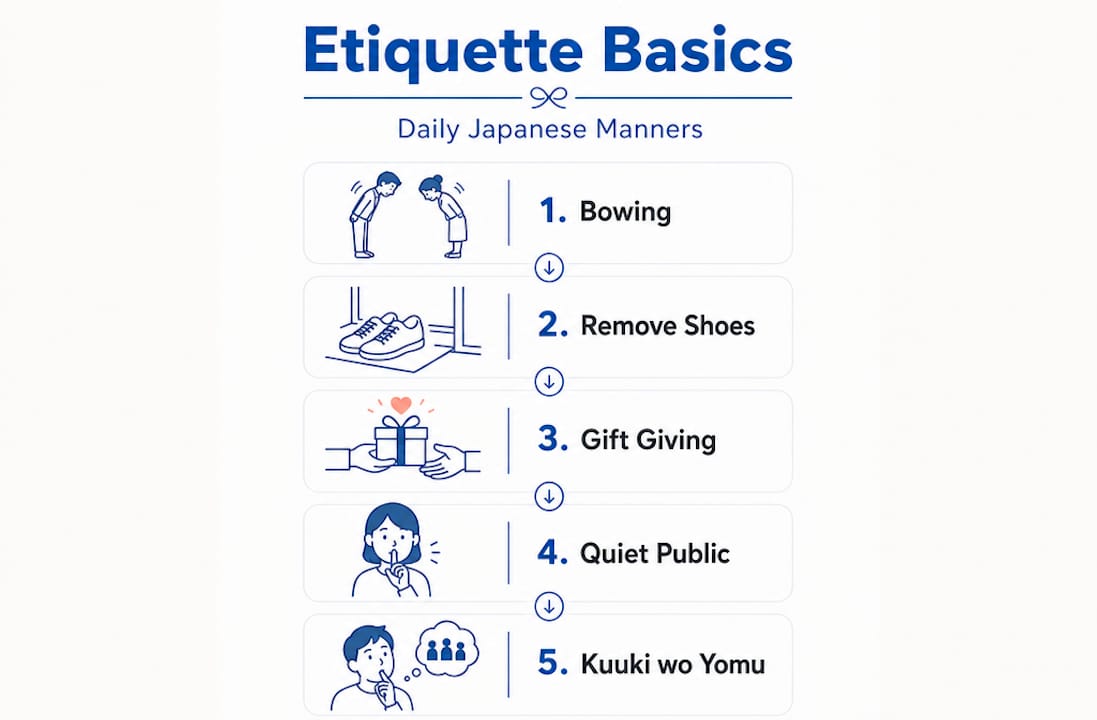 Infographic of five Japanese etiquette essentials